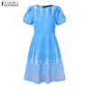 ZANZEA Women Casual Round Neck Summer Short Sleeve Print Dress