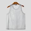 INCERUN Men O Neck Sleeveless Mesh Sheer Hollow Crochet Casual Beach Tank Tops