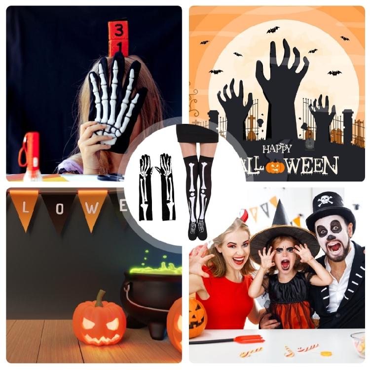 Halloween Skeleton Gloves Stocking for Cosplay Wear and Halloween Themed Party