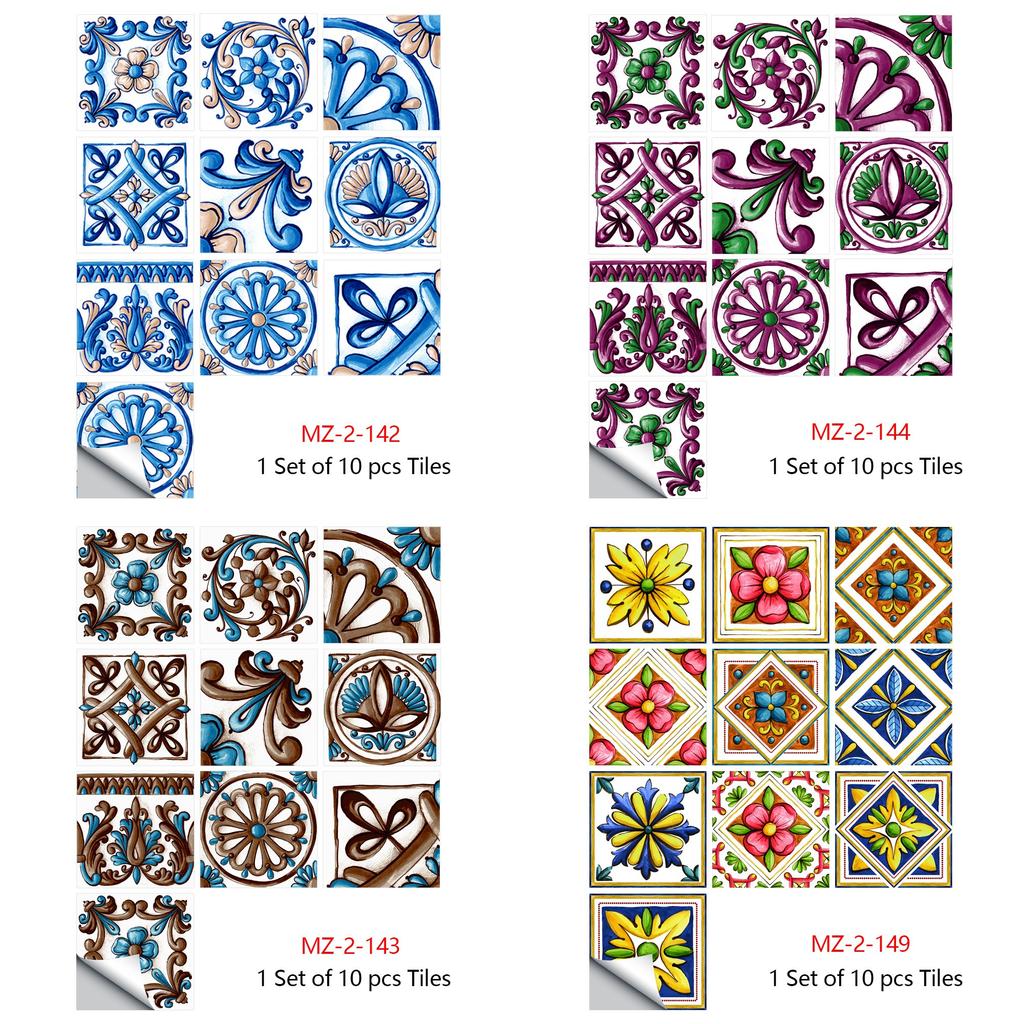 Panele Ścienne Mandala 10 szt. Samoprzylepne Naklejki z Płytkami Mozaikowymi Kwiatowymi Backsplash Kuchenny Usuwalny Wystrój Szafek