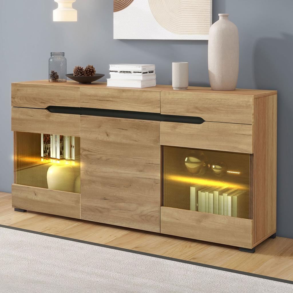=306354355BAA LED Sideboard Cabinet Modern Living Room Furniture 3 Doors 3 Drawers Chest of Drawers with Lots of Storage Space for Your Living Area
