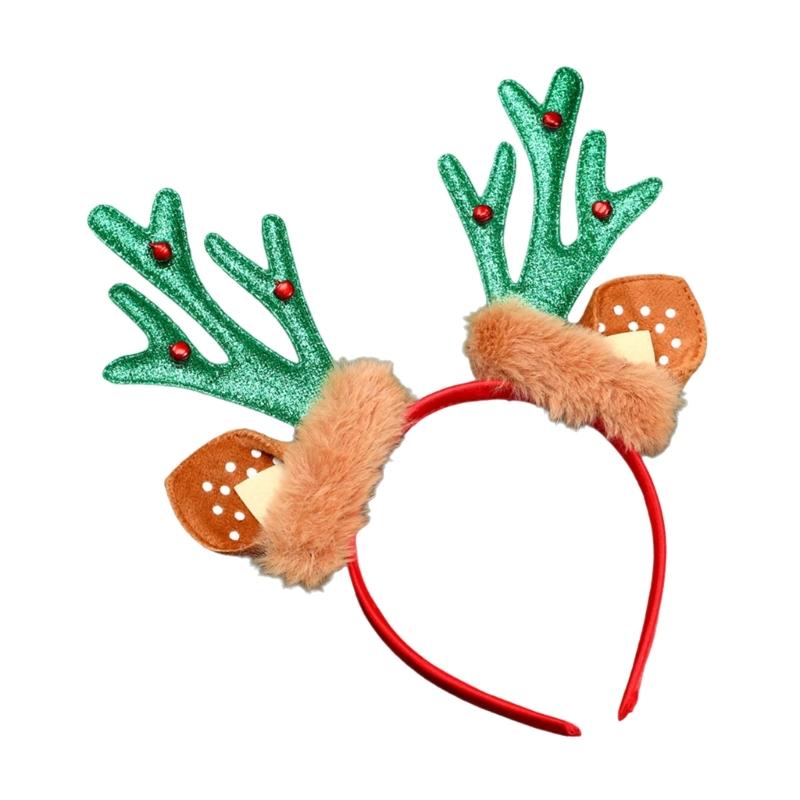 

Christmas Furry Headband Christmas Hair Hoop Bells Karaoke Party Costume зелений