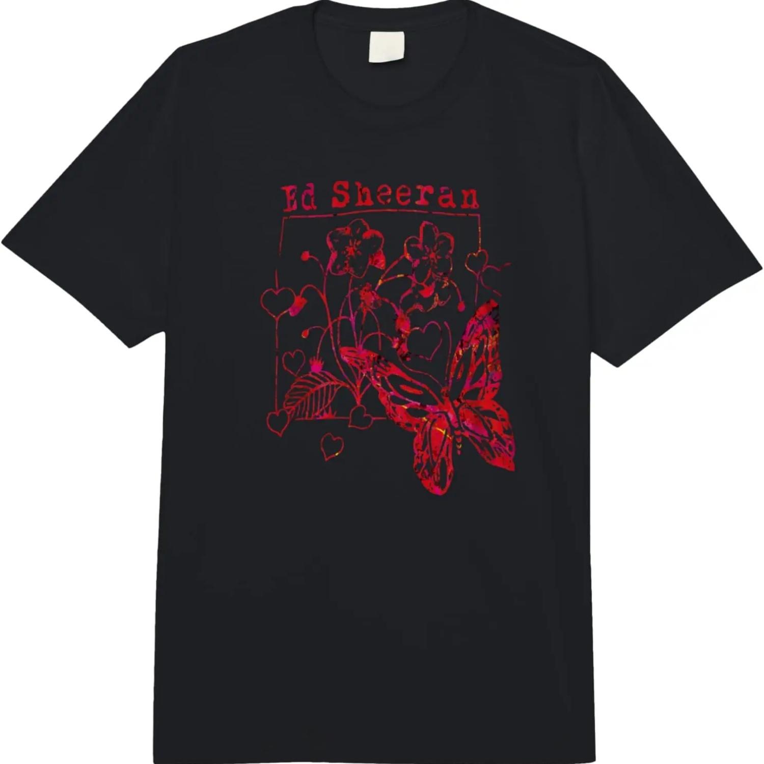 

Ed Sheeran Red Wild Hearts and Butterflies Adult Oversized Vintage T-Shirt S