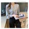 New Spring and Autumn Elegant Pearl Decorated Silk Satin High-End V-Neck Chiffon Blouse for Women
