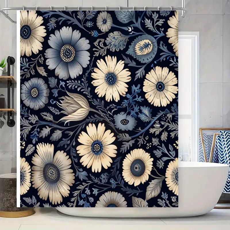 Vintage Blue Bath Shower Curtain Floral Print Home Decor Waterproof Custom Size 3D Decoration Bathroom Wall Hanging