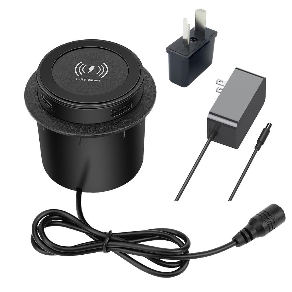 46W Furniture Desktop Embedded Table Wireless Charger Station QC3.0 USB Type C PD Fast Charging For iPhone 13 14 12 Samsung S23