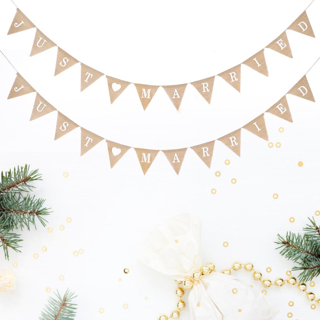 Jute Vimpelflagg Just Married Alla hjärtans dag Bröllopsfest Hängande Banner DIY Fotorekvisita
