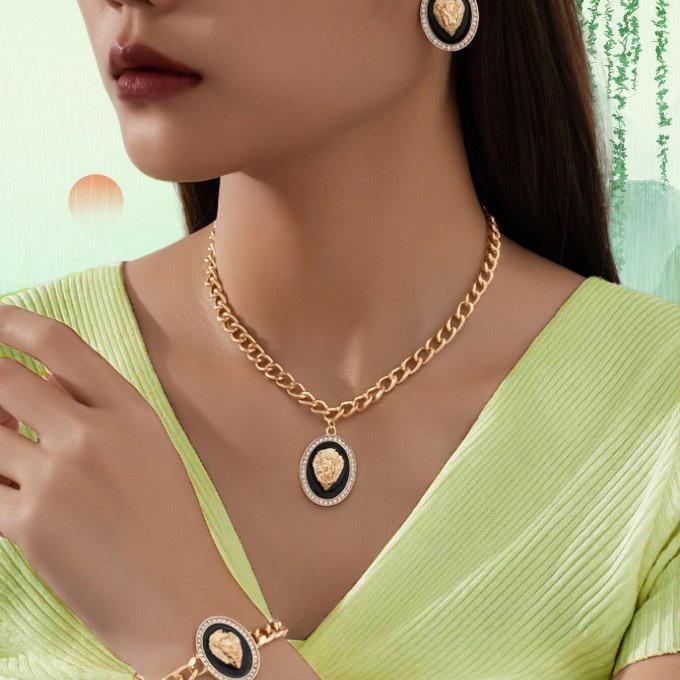 Капающий цинковый сплав преувеличенный большой кулон в виде льва ожерелье серьги-пусеты браслет женский набор, для украшений