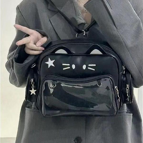Borsa Ita con Orecchie da Gatto Kawaii, Borsa a Tracolla Trasparente per Donna, Borsa a Spalla Anime, Borsa Trasparente con Tasche Laterali