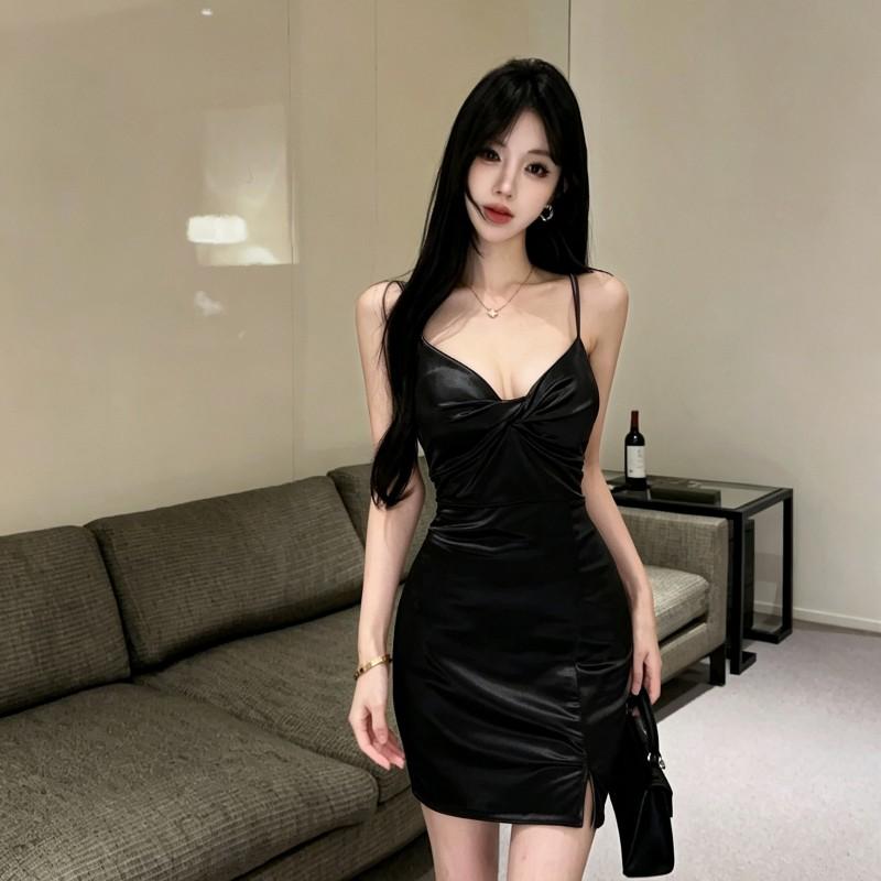 Satin Mini Bodycon Slip Dress With V-Neck Backless Detail Party Wear
