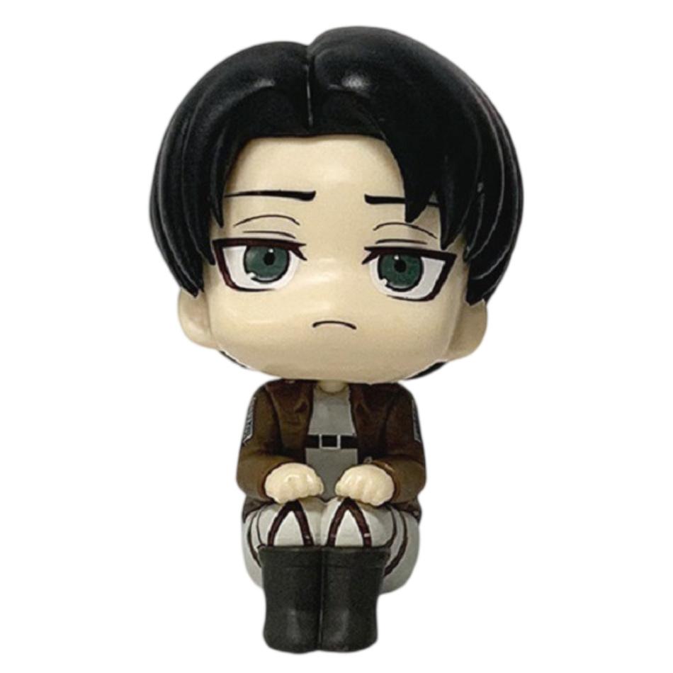 Figura Anime L'Attacco dei Giganti 10 cm Guarda in Alto Levi Ackerman / Eren Jaeger / Mikasa Carina Versione Q Statuetta in PVC Giocattolo da Collezione Modello