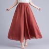 Summer Women's Trousers Artistic Large Size Cotton and Linen Wide-leg Trouser Skirt Linen Skirt Elastic Waist Solid Color Ethnic Style Trouser Skirt
