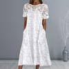 Beach Dress Beautiful Lace Stitching Cotton Blend Seaside Party Casual Embroidery Midi Streetwear Costume