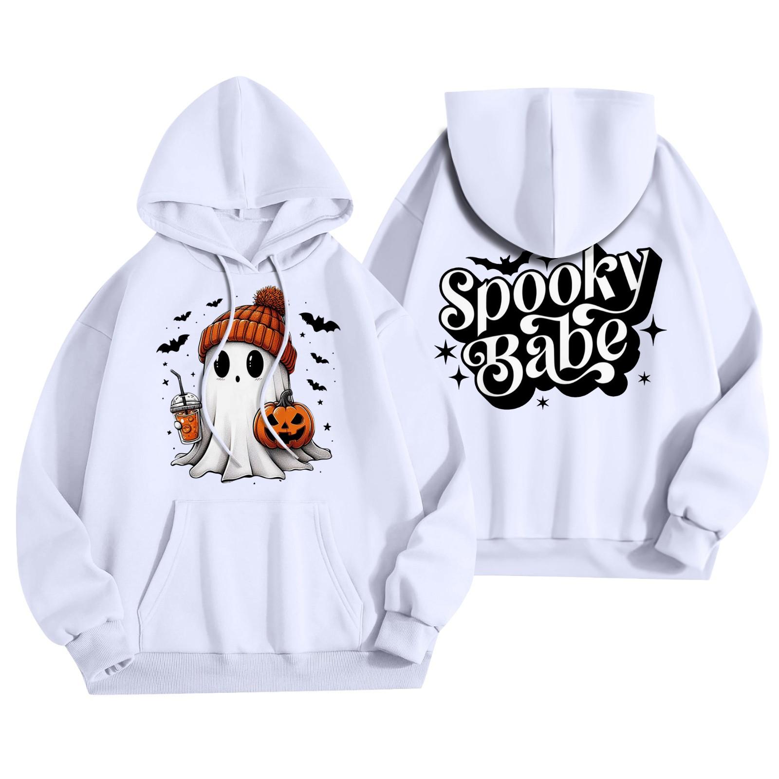 

Женская мода, легкий женский свитер с длинными рукавами и карманами, толстовка с капюшоном на Хэллоуин XL белый