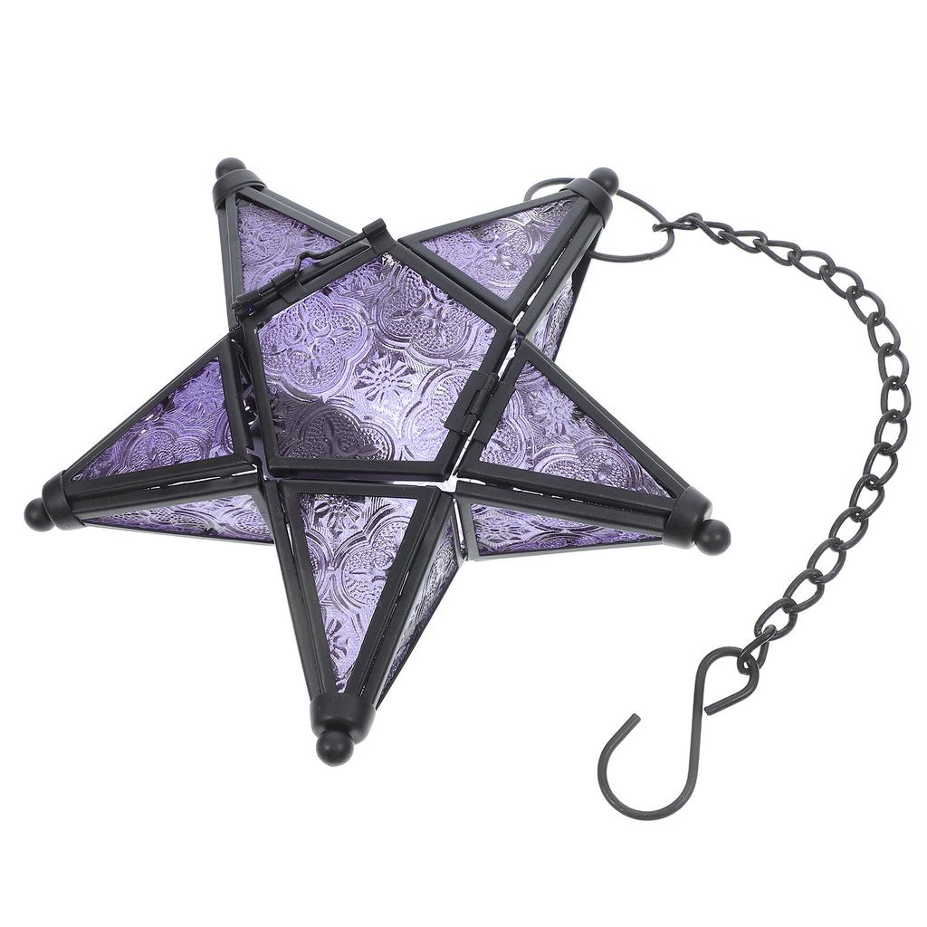 Glass Star Lantern Hanging Decorative Holder for Patio Garden Living Room Wall Art Soft Warm Light Aromatherapy Scented