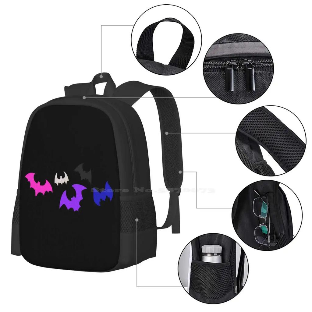 Genderfluid Bats Large Capacity School Backpack Laptop Bags Genderfluid Pride Trans Queer Lgbtq