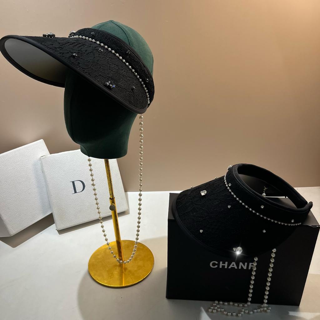 Hot-selling Light Luxury Rhinestone Sweet Lace Empty Top Hat Summer Outdoor Travel Sunscreen Sunshade Topless Sun Hat