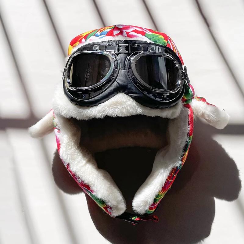 Cappello da pilota imbottito in cotone con protezione per le orecchie, da uomo e da donna, con grande fiore in tessuto Lei Feng
