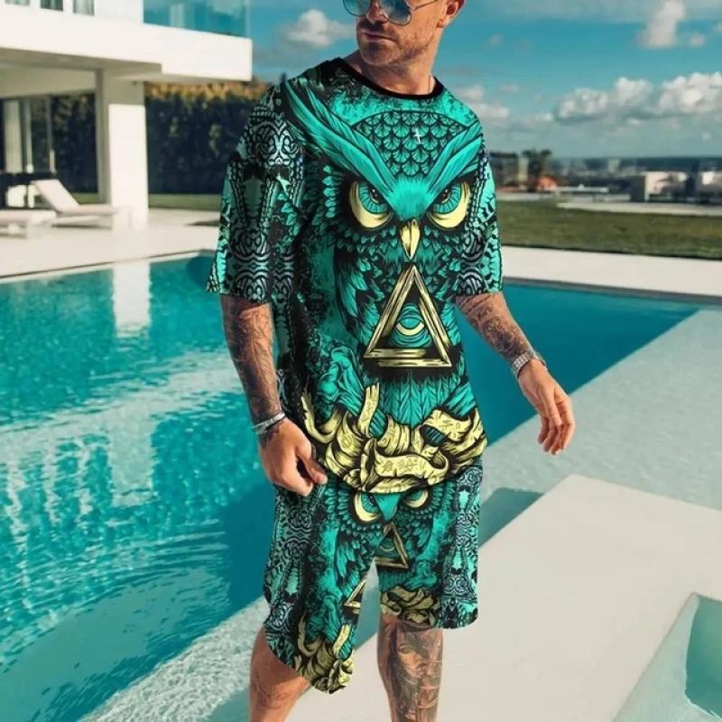 Men's Shorts T Shirt Set Outfits Graphic Leaf Plant Crew Neck Clothing Apparel 3D Print Outdoor Daily Short Sleeve 2 Piece Designer Casual Comfortable