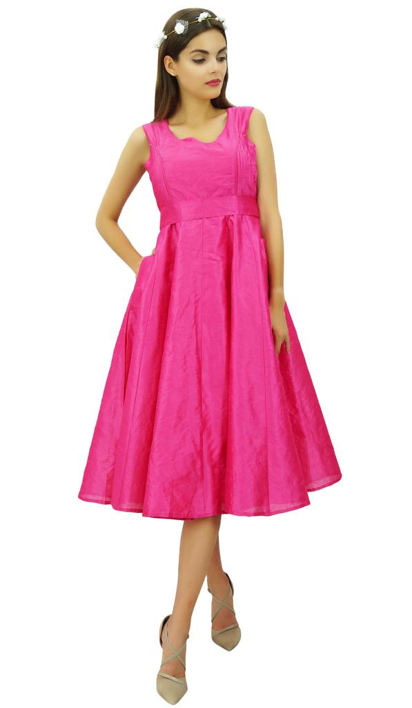 Bimba Women's Prom Dress With Belt Bridesmaid Party Midi Dress With Pockets
