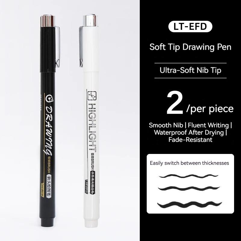Soft Brush White Highlights Pen for Journaling Black Cardboard Manga Outline Scrapbooking Supplies Waterproof Black Drawing Pens