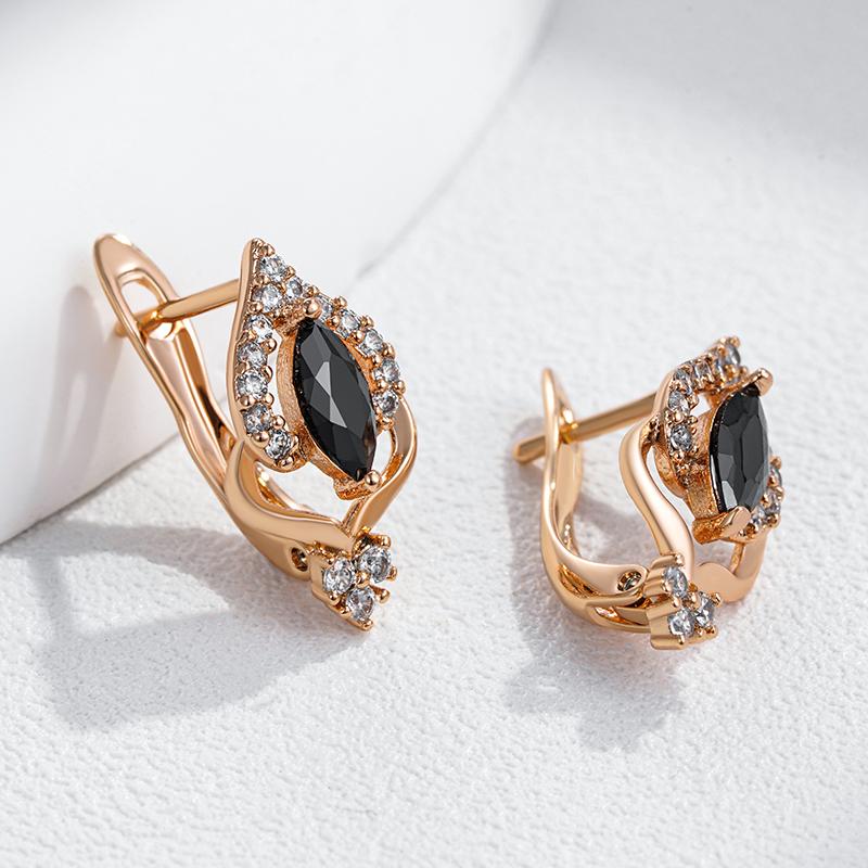 Wbmqda 585 Rose Gold Color Vintage Black Natural Zircon Drop Earrings For Women Luxury Ethnic Wedding Jewelry Accessories
