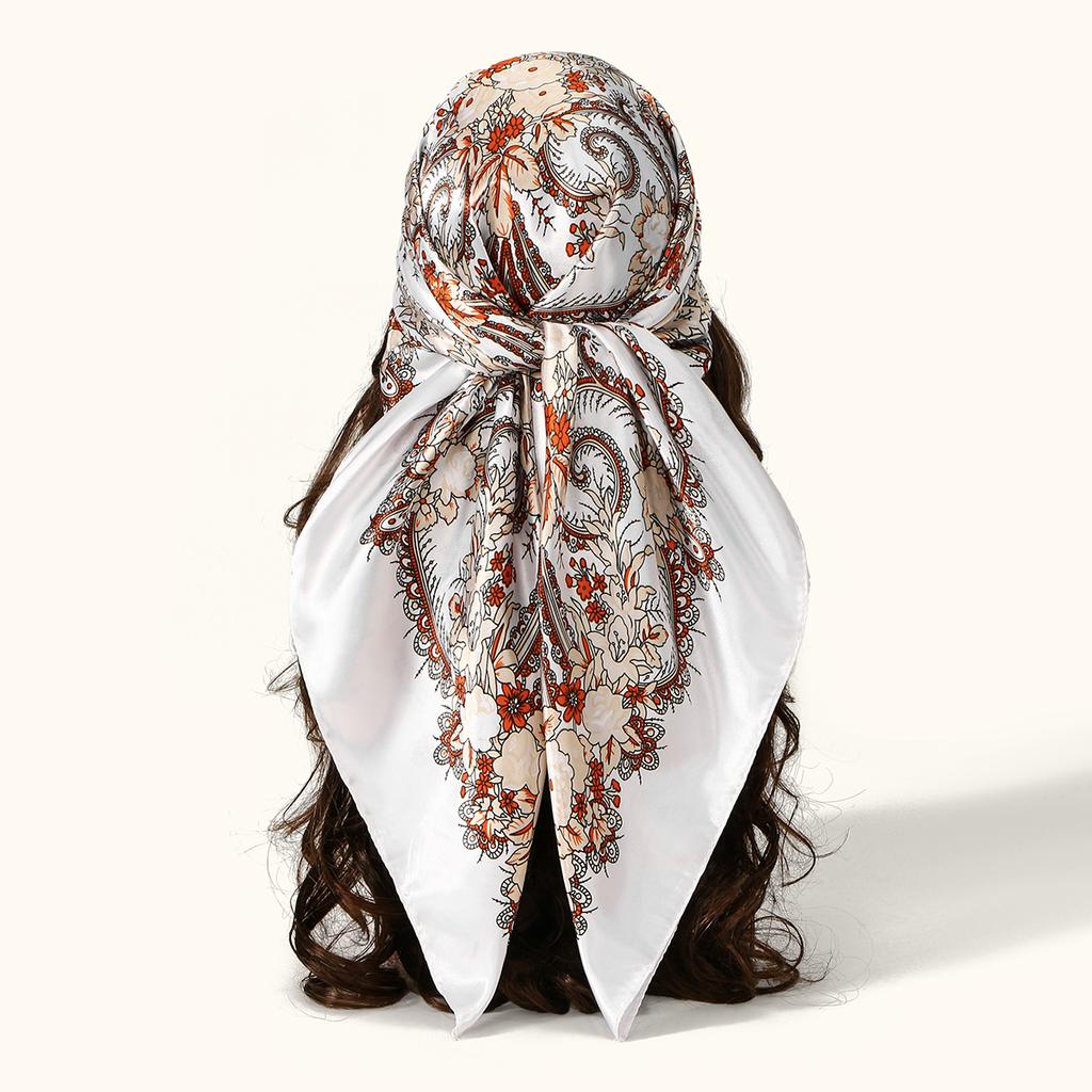 90cm Leopard Print Square Scarf Satin Silk Headband Muslim Woman Hijab Lady Fashion Hairwrap Rock Style Headscarf Islam Turban
