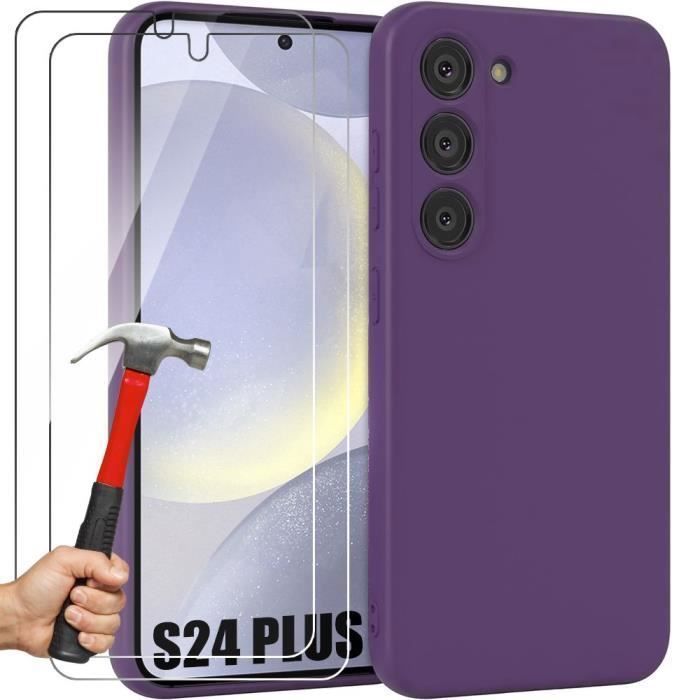 Silicone Case - Booling - for Samsung Galaxy S24 Plus - Matte Dark Purple - Slim - 2 Tempered Glass Screen Protector