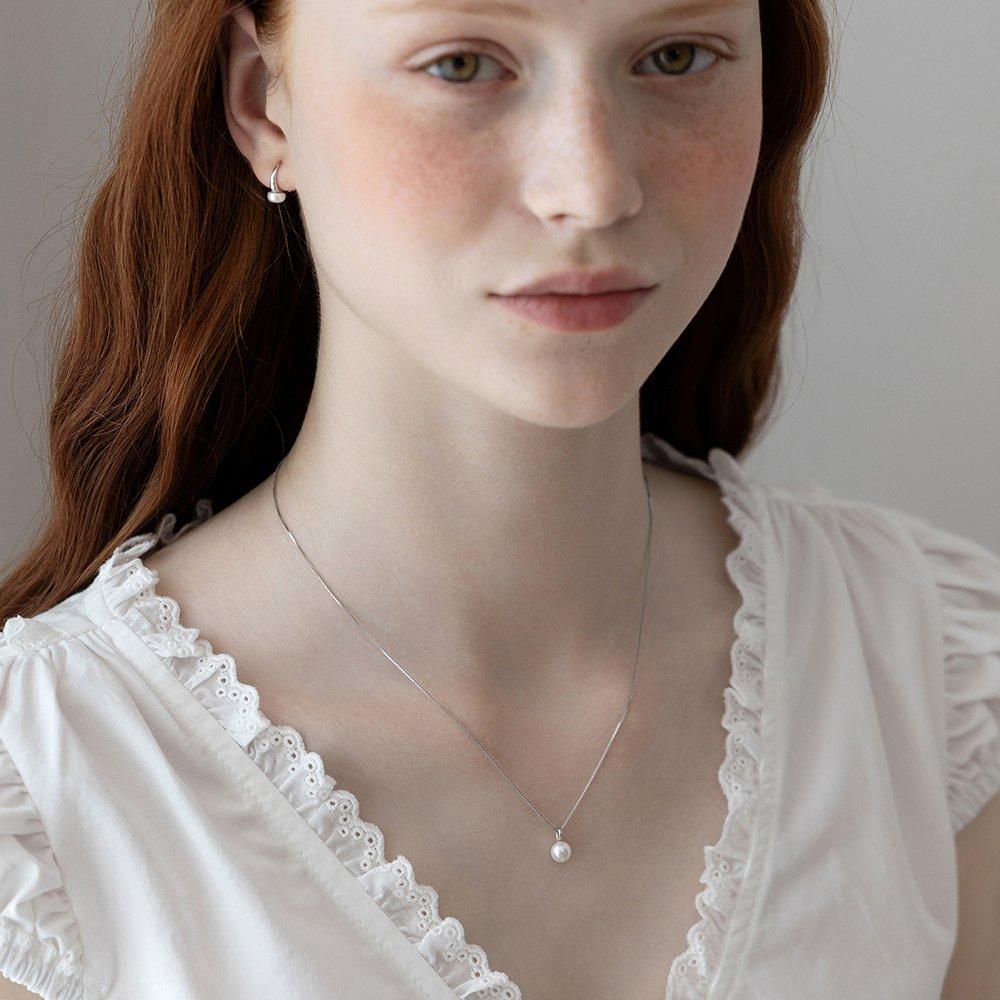 (92.5 Silver) One-Point Freshwater Pearl Pendant Necklace Nz2494