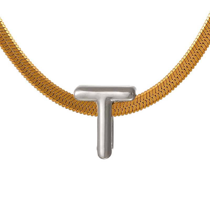 Titanium Steel Snake Bone Chain 26-Letter A-Z Initial Pendant Necklace Alphabet Choker Jewelry Holiday Gift For Women