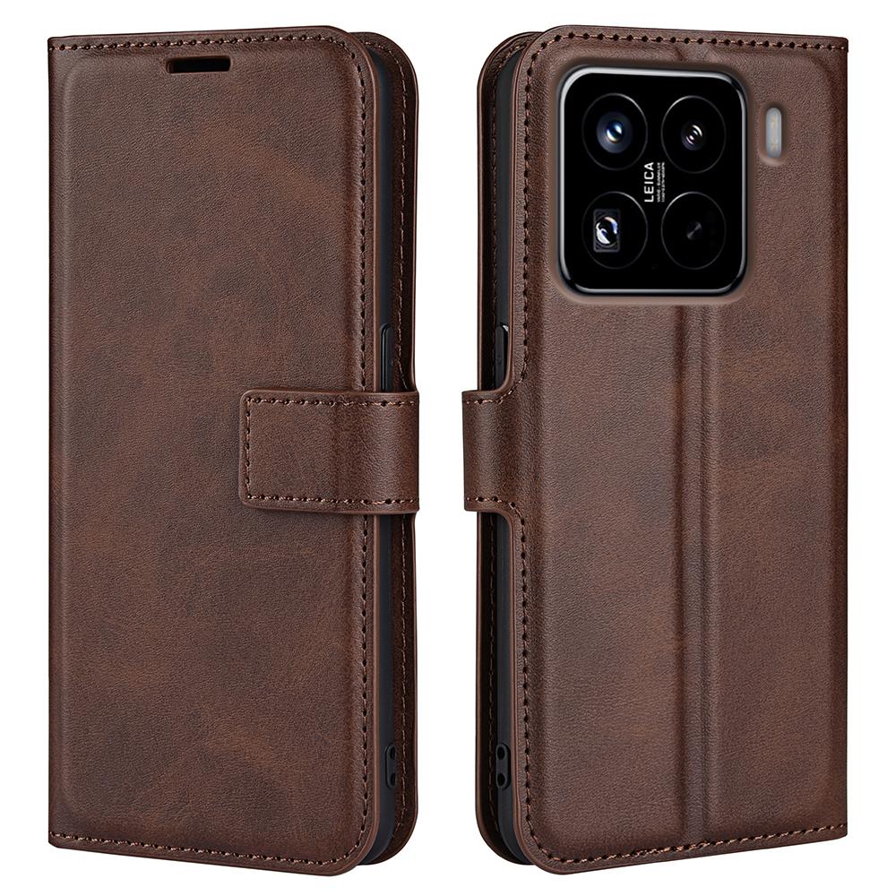 

For Xiaomi 15 Pro Stand Case Anti-Scratch Calf Texture Leather Phone Cover Brown