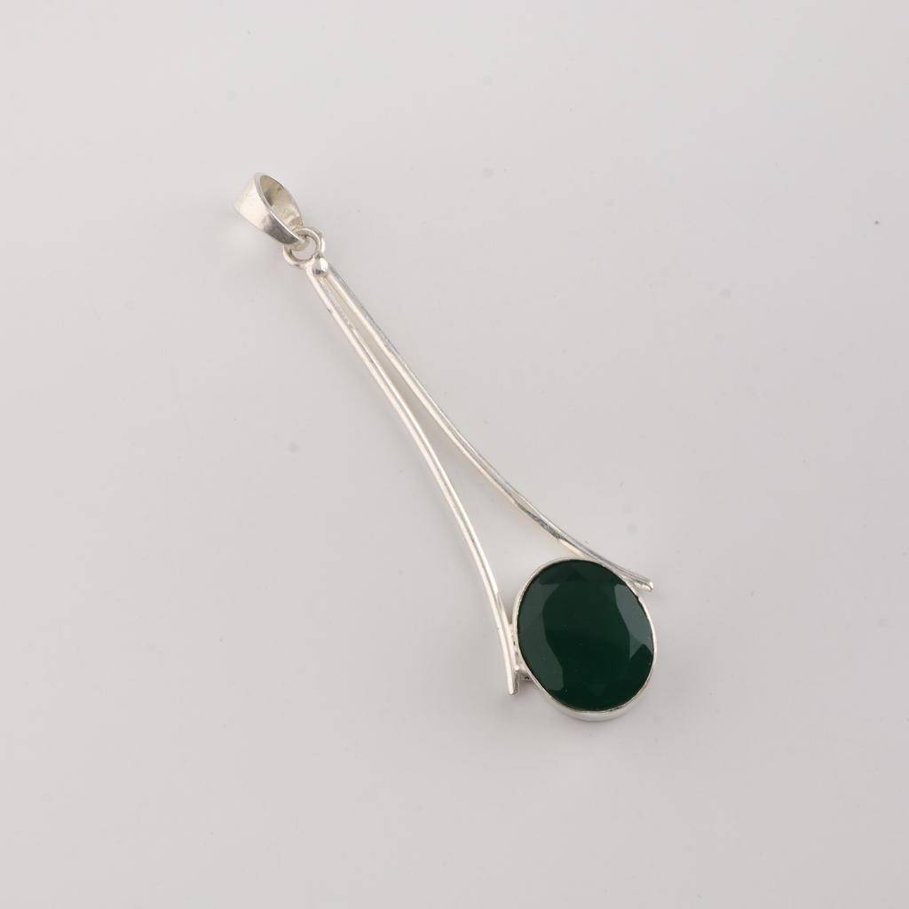 Green Onyx Gemstone 925 Sterling Silver Handmade Jewelry Designer Pendant 1.79" For Women PP-69-23
