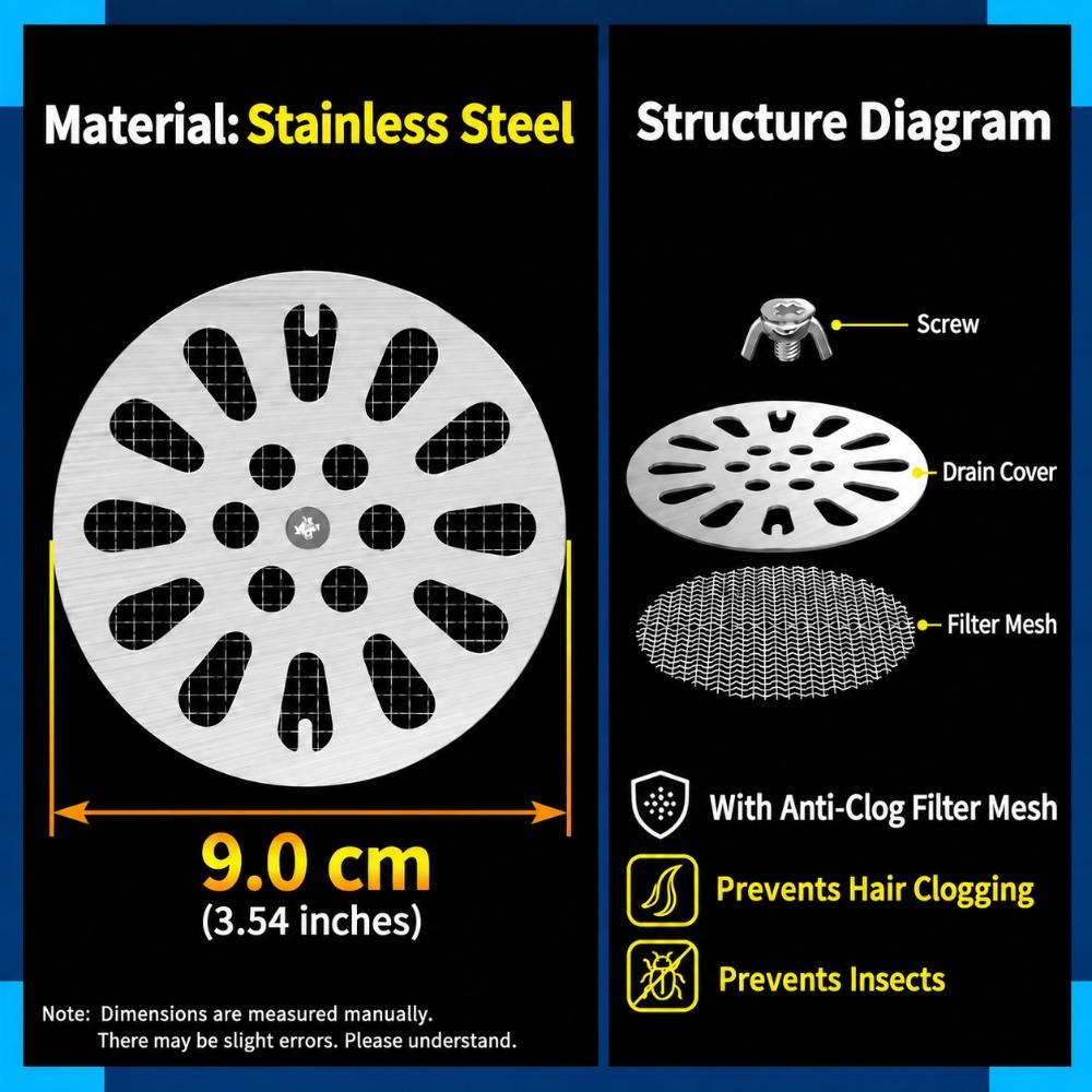 Round Drain Cover Stainless Steel Drain Filter Durable Floor Drain Lid  Floor Drain Replacement