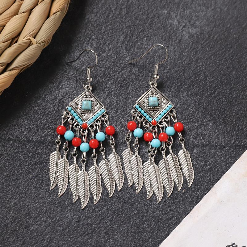 Bohemian earrings retro personality simple long fringed earrings women's high-end vacation style earrings