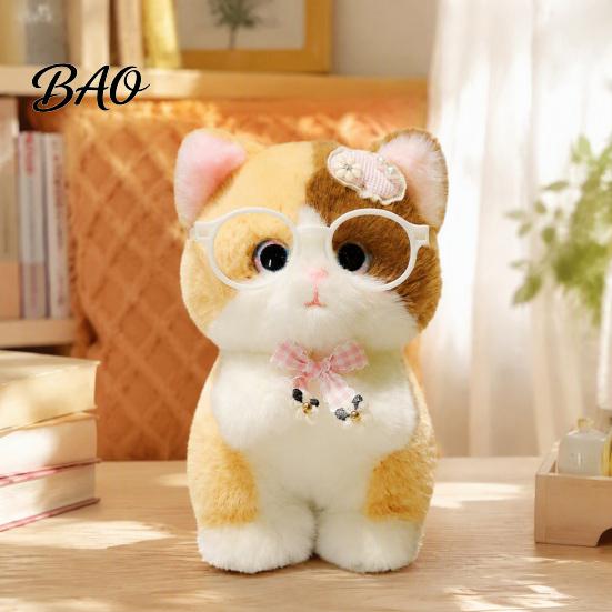 Stuffed Toy Keychain Cute Plush Kitten Pendant with Glasses And Tie, Soft Animal Polyester for Backpacks Keys, Decorative Hanging Plushie Kids Fabric