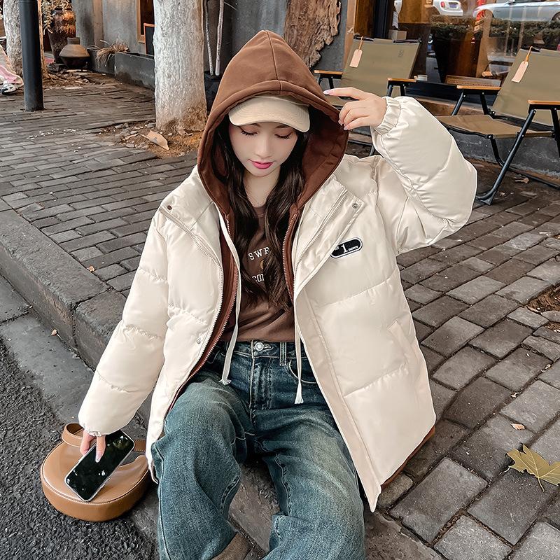 Fake Two Thickened Cotton Clothes Cotton Clothes Women's Winter 2025 New Loose Plus Size Casual Student Padded Jacket with Hood