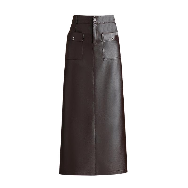 2025 Winter Korean High-Waisted PU Leather Skirt - Plus Size, Mid-Length, Slimming, Versatile, Hip-Hugging Design