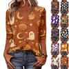 Women's Casual Halloween Print V Neck Three Quarter Sleeve Top Lightweight Soft Fabric Comfortable Fit