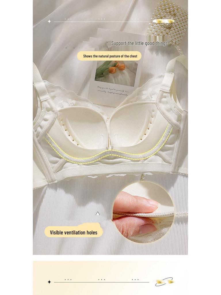 Women's Front Buckle Push-Up Lace Bra with Side Support, Anti-Sagging for Small Chest