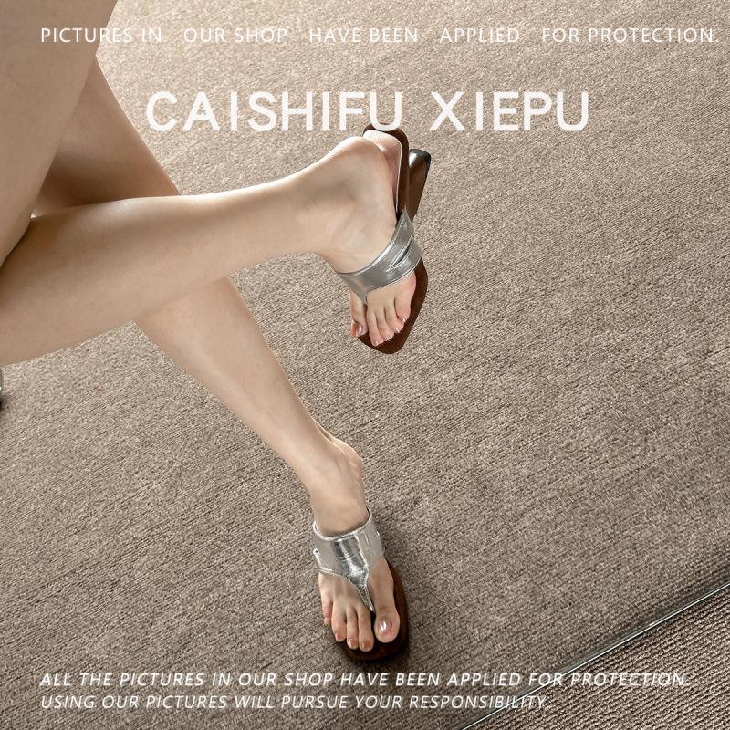 Summer new niche design French high-end wedge heel toe sandals herringbone high-heeled slippers