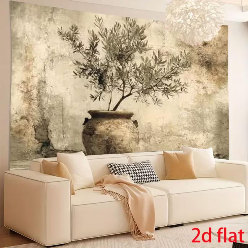 Sfondo 2D Beige Vintage Ramo d'Olivo per Estetica di Stanza Terrosa, Organica e Rilassata