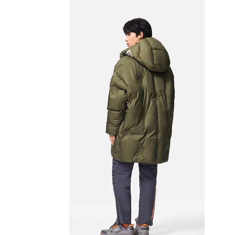 Li Ning Badfive Solid Color Pattern Label Zipper Down Jacket Men Outerwear Green AYMS323-1