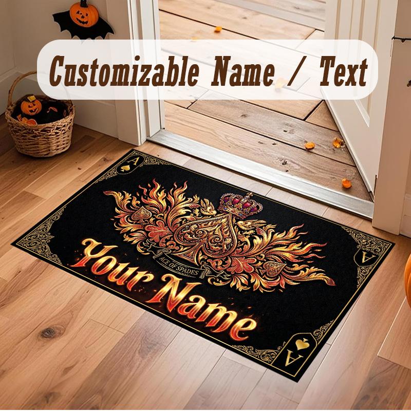Cards Casino Theme Soft Crystal Velvet Rug Custom Name & Text Print Non Slip Floor Rug for Bedroom Living Room