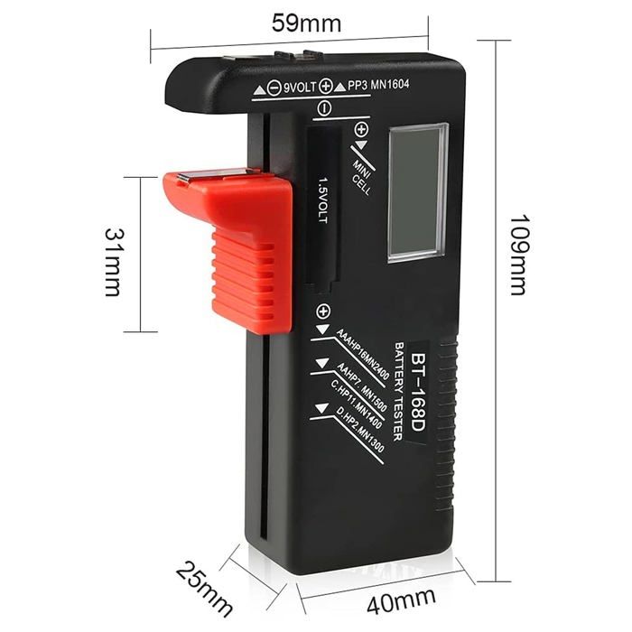 Testeur de piles numérique universel AIMOONSA - AA AAA C D 1,5V 9V, LCD portable