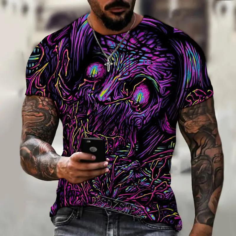 Summer new men's T-shirt 3D printed T-shirt God's Eye mysterious space short sleeved fashion trend plus size top
