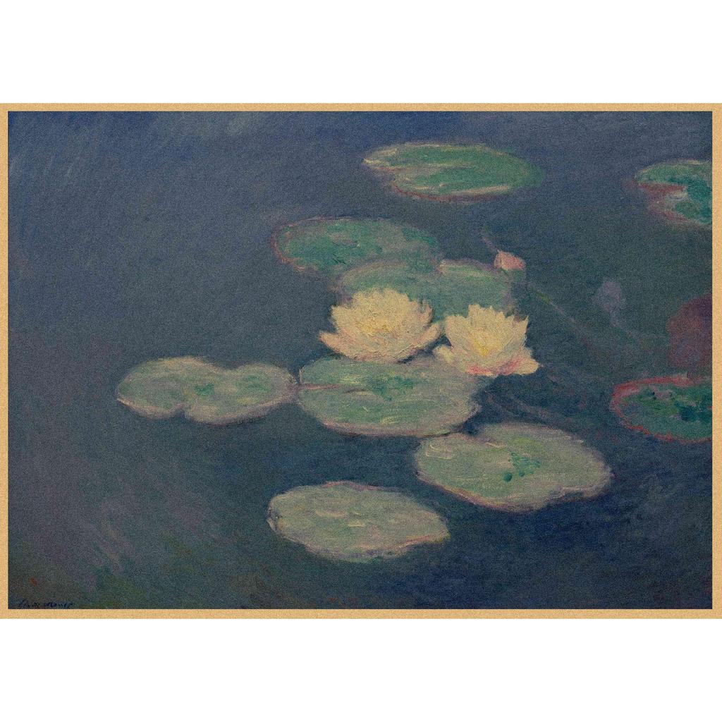 Monet Oil Painting Retro Kraft Paper Poster for Restaurant, Bar, Cafe Wall Decor