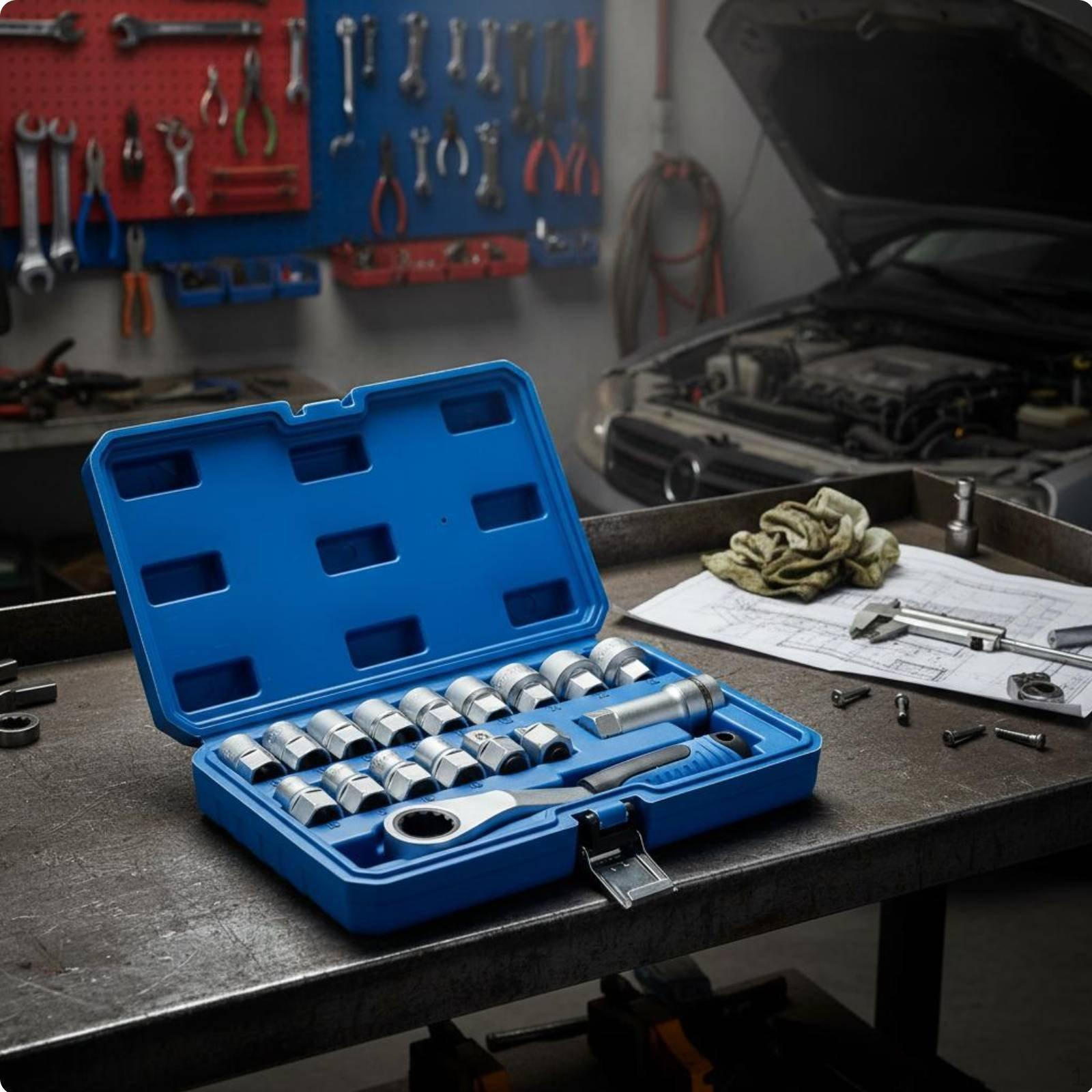 17 Pieces Pass Through Socket Set Sockets for Mechanics, DIY Enthusiasts, Car