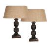Set of 2 Wooden Table Lamps 50 Cm for Living Room Bedside with Fabric Shade Night Lamp for Bedroom, Study Home Decor E27 Bulb Holder