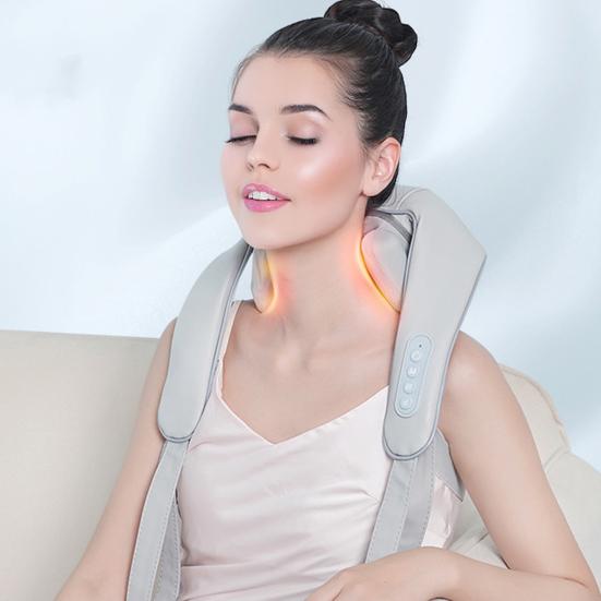 8D Neck And Shoulder Massager with Heat Shiatsu Deep Tissue Kneading Rechargeable Cervical Massager for Muscle Pain Relief Portable Massage Pad