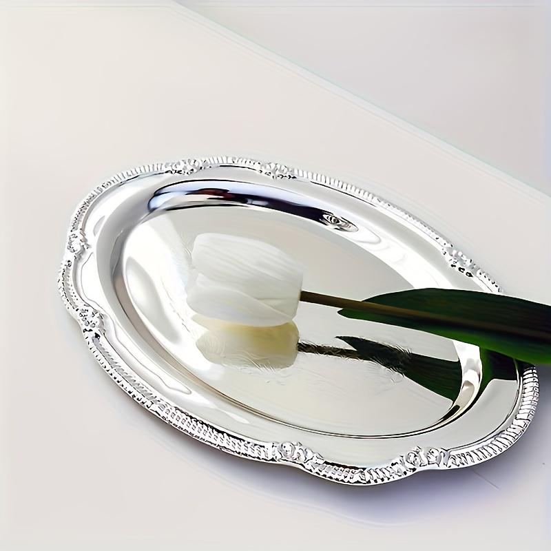 1 st Glänsande Silverpläterad Dekorativ Bricka | Europeisk Smidesjärnsbricka för Hem, Bröllop, Jul och Högtidspartidekorationer (Ej för livsmedelskontakt)